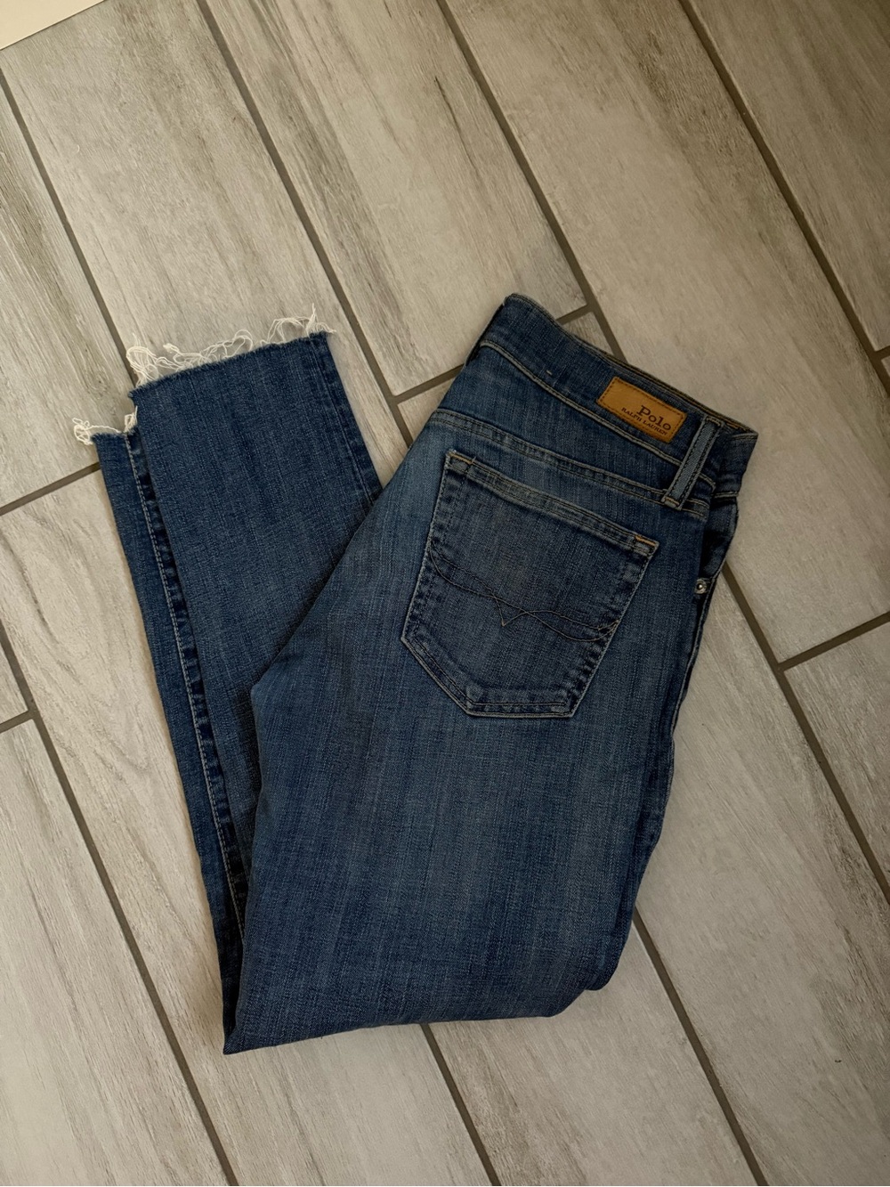 Ralph Lauren Dark Blue Cropped Jeans with Raw Fray Hem